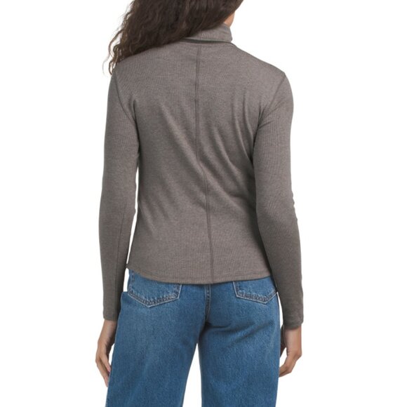 ELIE TAHARI Brown Pima Cotton Blend Turtleneck Long Sleeve Ribbed Top - Picture 2 of 2